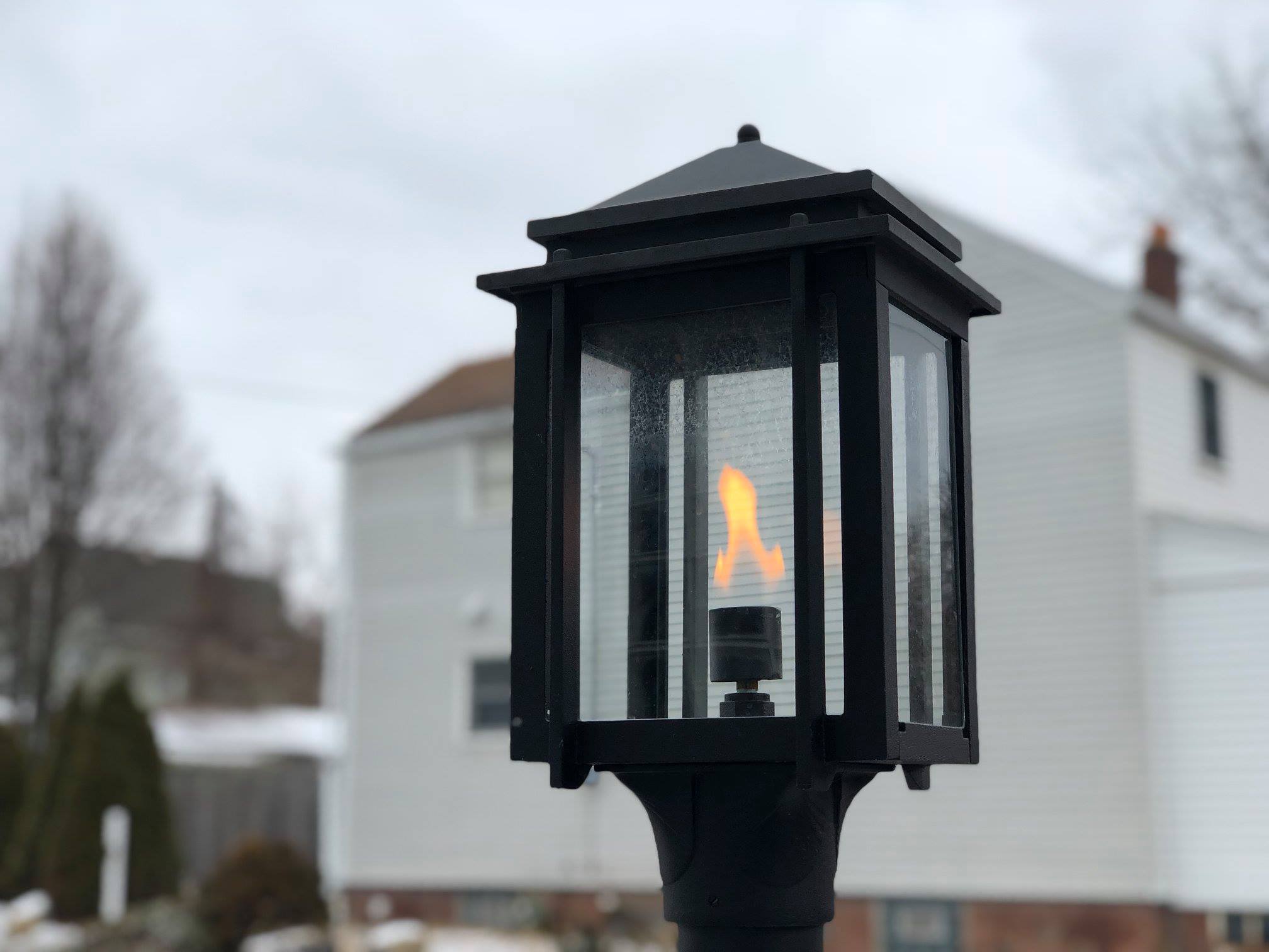 Craftsman Post Lamp with Open Flame Burner